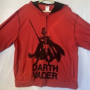 Darth Vader Mens 2XL Sweatshirt Hoodie Red Full Zip Pockets Disney